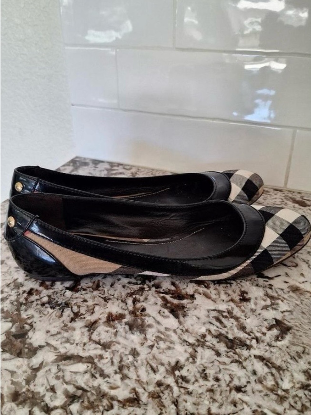 Burberry Black and Cream Check Ballet Flats